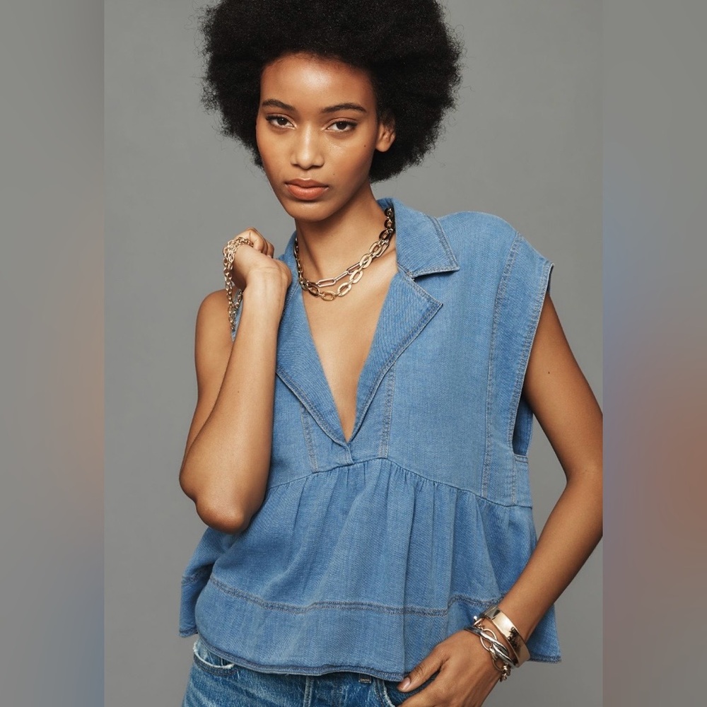 Anthropologie Pilcro Sailor Denim Babydoll Top